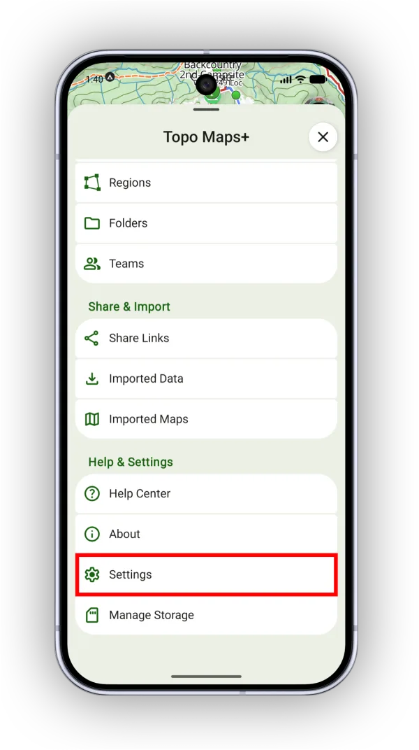Settings in the account menu