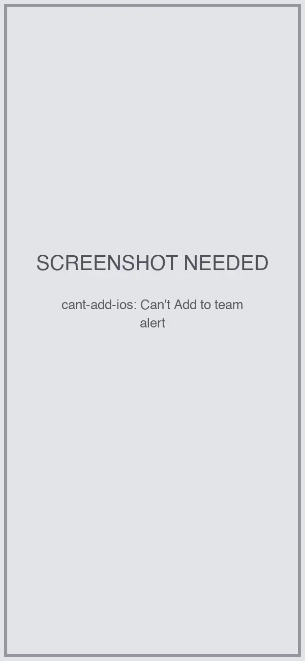 The Can't Add to team alert with Switch to My Data and Cancel